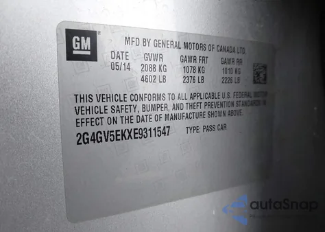 2014 Buick Regal 1Fl z USA, uszkodzony, nr VIN 2G4GV5EKXE9311547